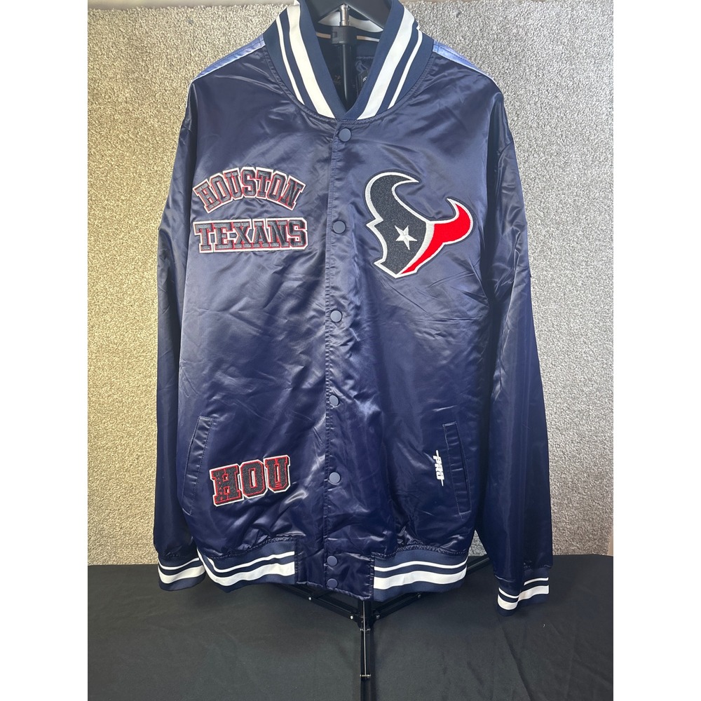 Pro Standard Houston Texans Varsity Satin Bomber Jacket Large Navy Blue Mens